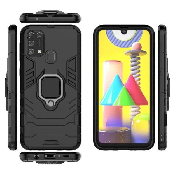 Samsung Galaxy M31 Case Luxury Ring Back Cover Case +3D Tempered Glass Protector