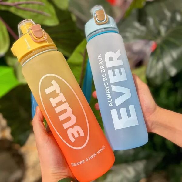 1000ml Water Bottle Matte Rainbow Gradient Plastic Sports Drink Bottle - Image 2