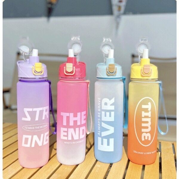1000ml Water Bottle Matte Rainbow Gradient Plastic Sports Drink Bottle - Image 7