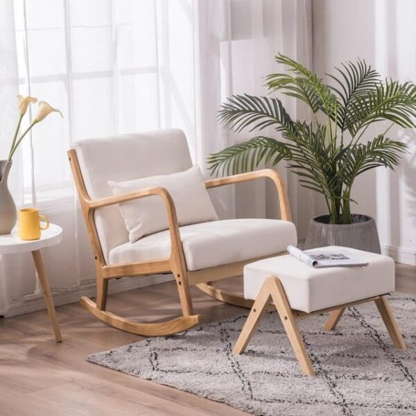 Nordic lounge rocking chair with footrest - Image 12