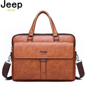 JEEP BULUO Men’s Leather Briefcases Bag Shoulder Fashion Business Laptop Bag