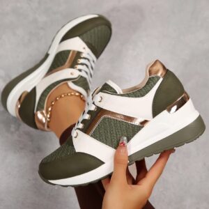 Hot Trendy Women's Fashion Sports-Inspired Lace-Up Sneakers with Metallic Accents